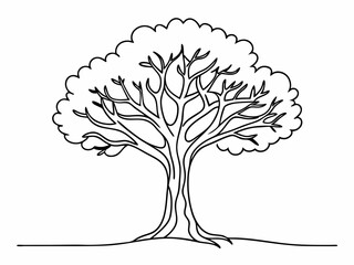 continuous single line drawing of broadleaf tree isolated on white, line art vector illustration
