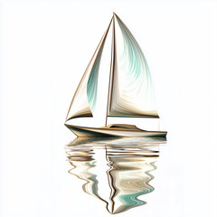 modern sleek simplistic abstract sailboat with reflection in water, isolated on white, sparse. © Pink Badger