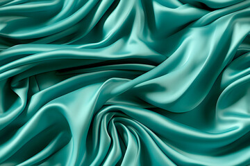 Seamless Green Elegant Silk Fabric Iridescent Texture Background for Packaging, Banner, Decor, Wrap, Fashion, Accessories, Web, and Social. Satin Luxury Cloth Wavy Folds Seamless Pattern.