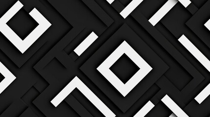 Abstract black and white geometric design featuring layered squares and rectangles, perfect for modern art and interior decor.
