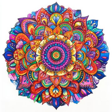 Vibrant Mandala Art with Bold Colors on White Background