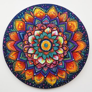Vibrant Mandala in Bold Colors on White Background