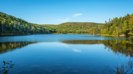 The tranquil scene of Acadia National Park's Little Long Pond, with its calm waters reflecting