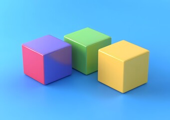 Fototapeta premium Three Colored Cubes on Blue Background