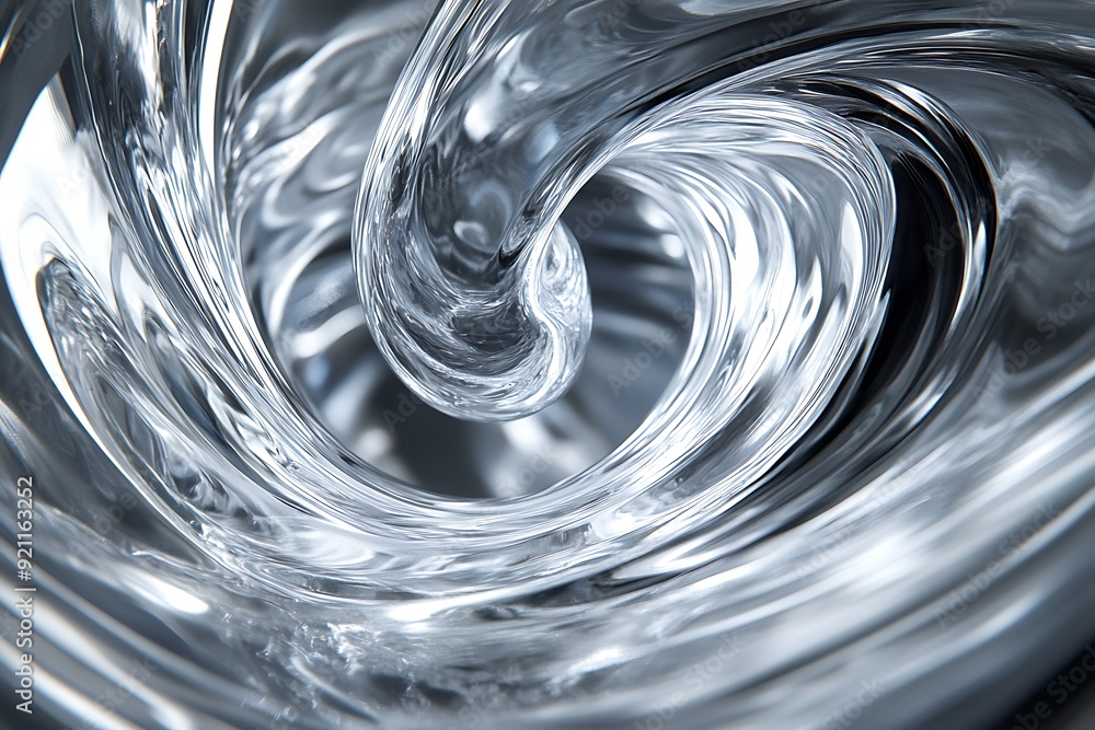 Poster dynamic silver fluid flow in high-tech laboratory setting with reflective glass surface