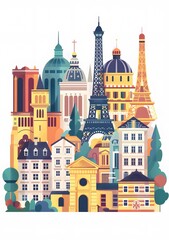 Fototapeta premium Colorful Cityscape with Famous Landmarks Illustration
