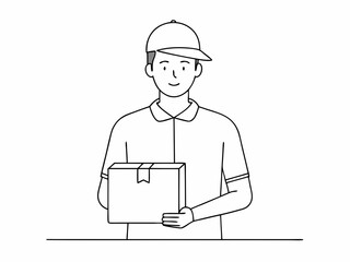 continuous single line drawing of delivery person holding parcel, line art vector illustration
