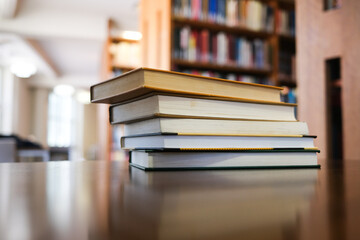 Pile of Books in a Library