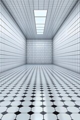 Empty Room with White and Black Tiles