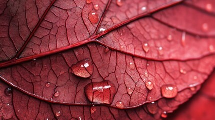 Fototapeta premium Close up red autumn leaf texture. Nature texture of leaf macro