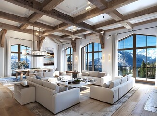 Fototapeta premium Modern Living Room With Mountain View