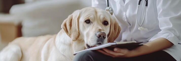 A dedicated veterinarian performs thorough health exams for Labrador Retrievers, promoting their longterm health, wellbeing, and happiness as loving companions throughout their lives