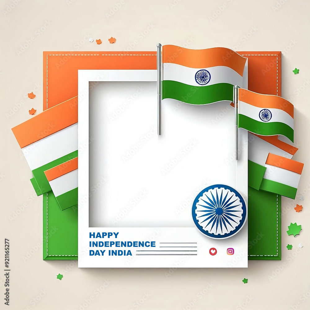 Fototapete 3d render of Indian flag in paper cut style Vector Design Illustration with Background with space for copy , text featuring Happy Independence Day of India created with generative ai	