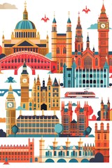 London England Landmark Buildings Illustration