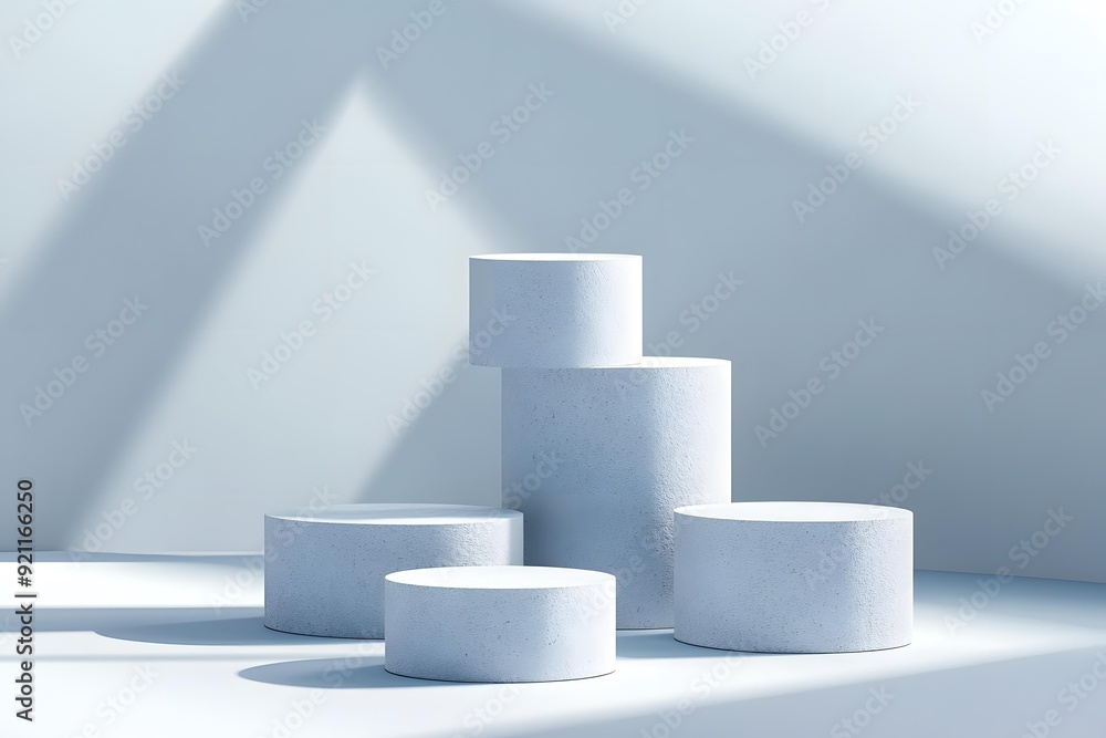 Poster abstract minimalist 3d render of cylinders on a white background with soft lighting
