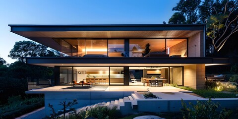 Fototapeta premium Modern Luxury House With Patio and Garden