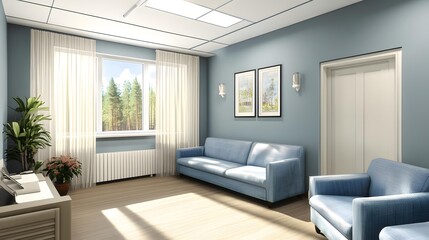 Fototapeta premium Modern Interior Design Living Room with Blue Sofa and Two Armchairs