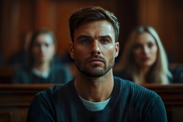 Obraz premium Young Couple in Dispute Before Male Judge Considering Divorce