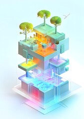 Fototapeta premium Abstract Modern Architecture Illustration With Transparent Building And Green Trees