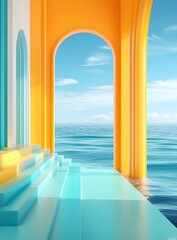 Minimalist Architecture With Yellow And Blue Color Sea View