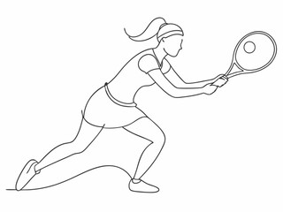 continuous single line drawing of female tennis player, line art vector illustration
