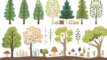 Fototapeta premium Forest Trees Illustration Set for Nature Design
