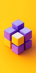 Obraz premium Purple and Yellow 3D Cubes Abstract Minimalist Background