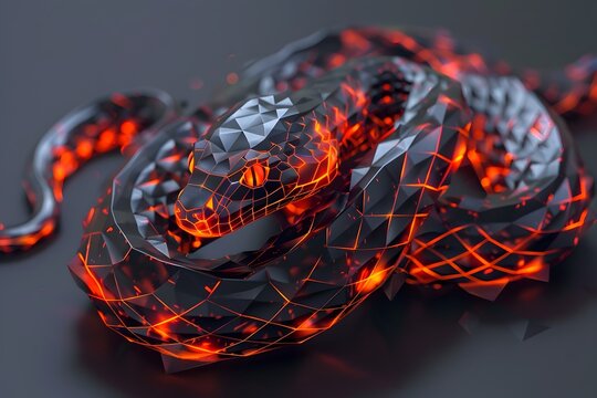 Fiery Polygonal Snake   Striking 3D Geometric Animal Digital Art