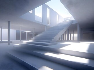 Fototapeta premium Minimalist Concrete Staircase Architecture Interior Design