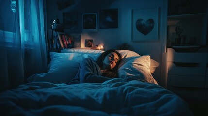 Sleeping Beauty in a Blue Lit Bedroom