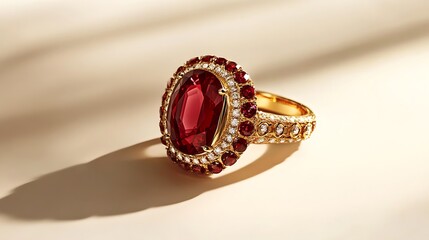 Elegant Garnet Statement Ring on Light Cream Background with Product Focus