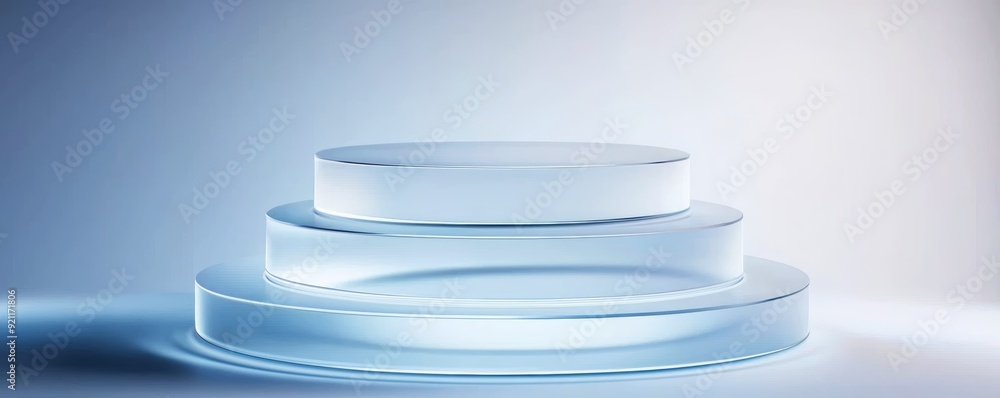 Poster a layered, concentric podium design where each layer is a perfectly symmetrical ring, made of froste