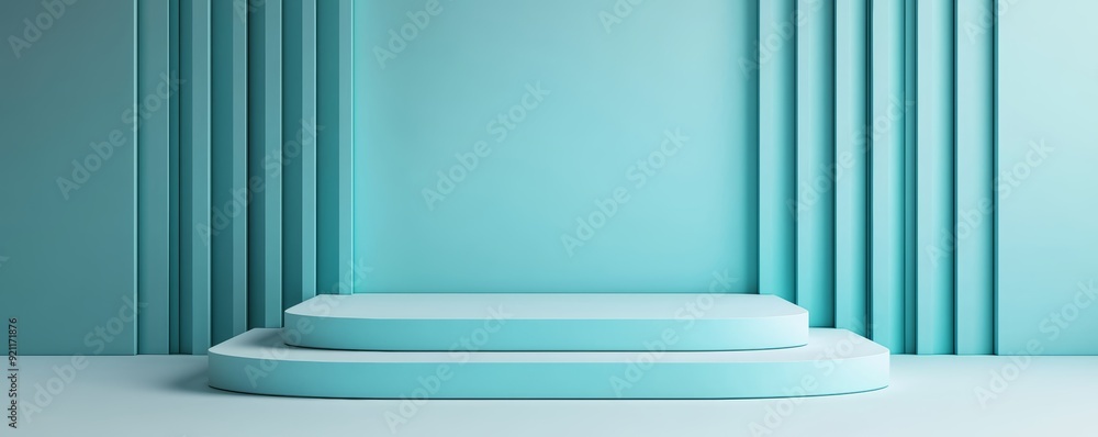 Aufkleber a modern, floating podium design with symmetrical, overlapping layers that appear to hover above the