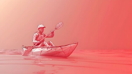 Minimalist One Line Drawing of Kayaker Paddling in Serene Outdoor Setting