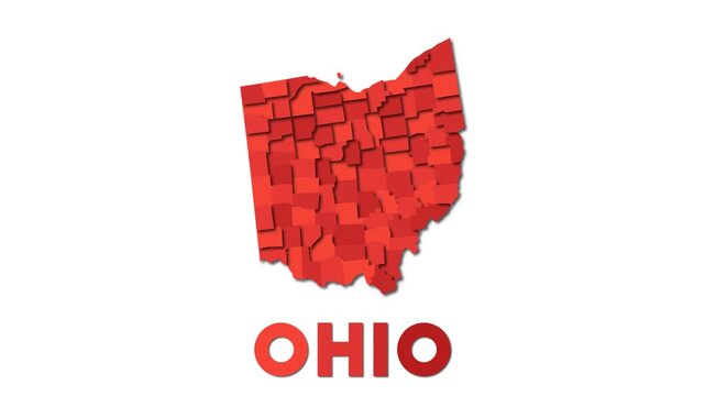 Ohio map showing regions. Animated US state map with title. 4K resolution animation.