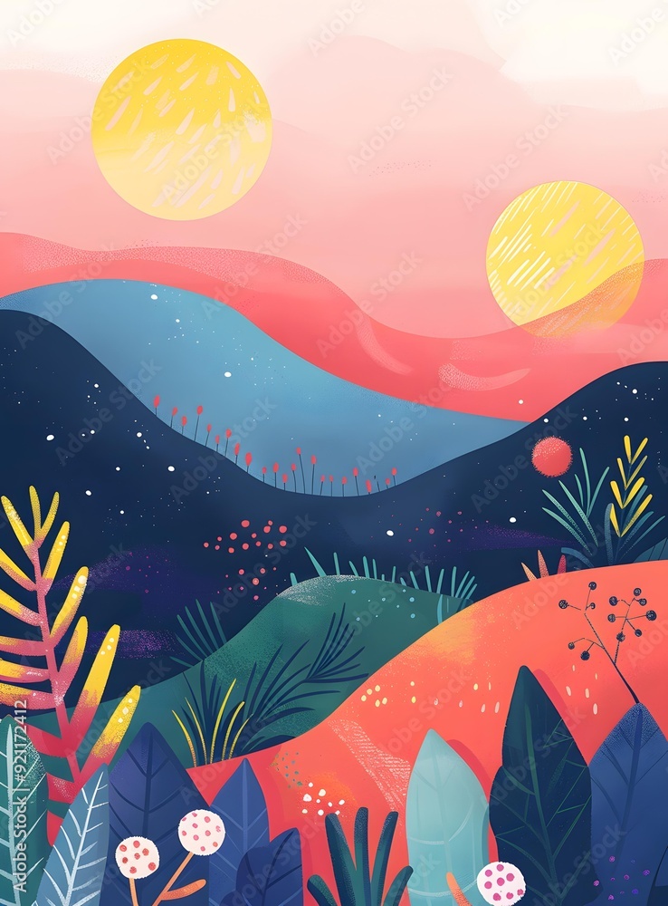 Wall mural Abstract Colorful Mountain Landscape Illustration