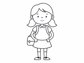 continuous single line drawing of elementary school student girl with school bag, line art vector illustration
