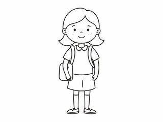 continuous single line drawing of elementary school student girl with school bag, line art vector illustration
