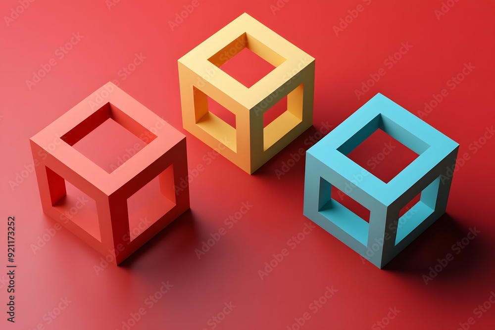 Poster abstract 3d cubes with red background