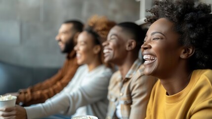 Fototapeta premium Friends laughing at a funny movie, shared humor, bonding moments