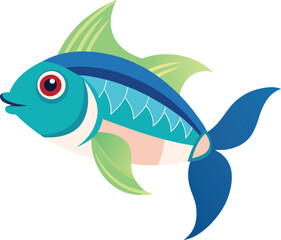 Cute cartoon vector set of fishes clipart page for kids. Vector illustration for children. Vector illustration of set of fishes isolated on white background.