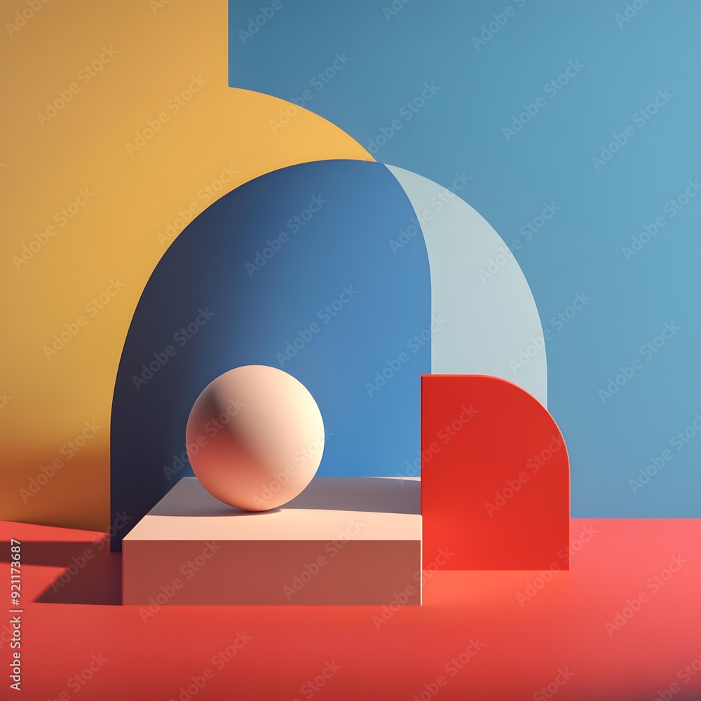 Poster abstract background with colorful geometric shapes and a sphere