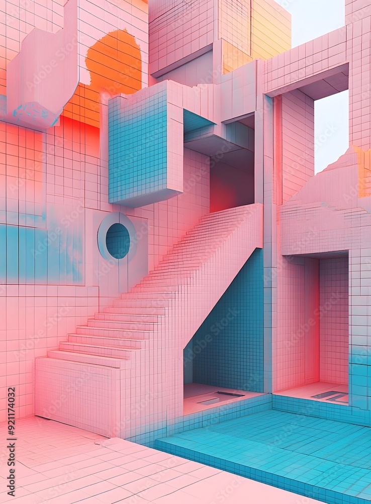 Aufkleber abstract architecture with geometric shapes and colorful design