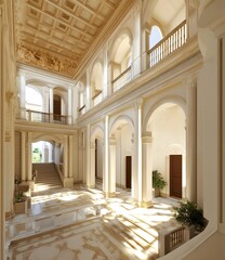 Fototapeta premium Classic Interior Design With White Columns And Arched Windows