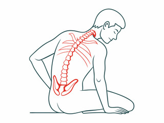continuous single line drawing of man suffering from back pain, line art vector illustration
