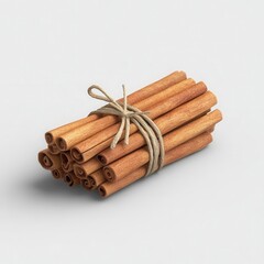 A bundle of aromatic cinnamon sticks tied with twine, perfect for culinary and decorative use in various settings.