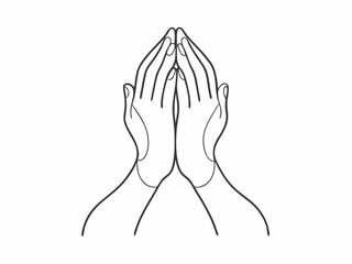 continuous single line drawing of hands clasped in prayer, line art vector illustration
