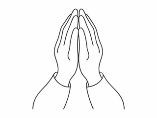 continuous single line drawing of hands clasped in prayer, line art vector illustration
