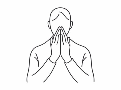 recommend clip art: continuous single line drawing of hands clasped in prayer, line art vector illustration
                    
