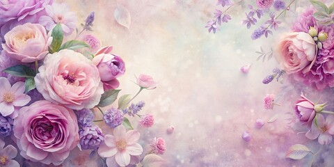 Textured pastel floral background with soft pink and lavender flowers in an artistic composition , pastel, floral, background
